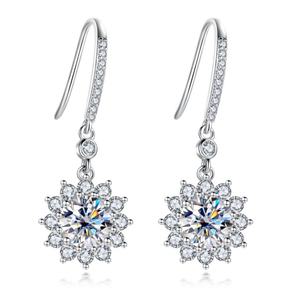 Certified 2ct. t.w. Moissanite Diamond Sunflower Drop Earrings NEW